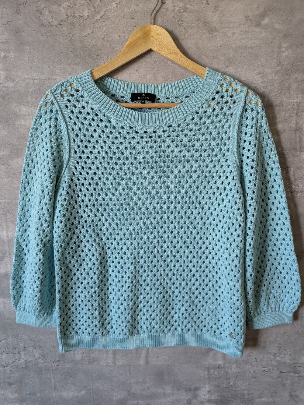 MONARI - Aqua Open-Knit Crewneck Sweater